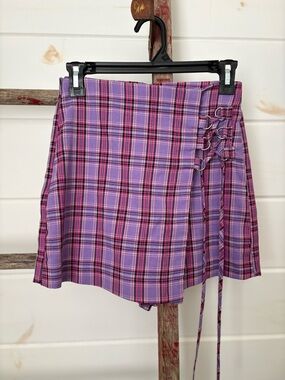 SO Purple Plaid Skort with Side Lace-Up